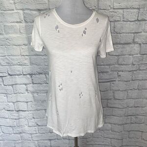 Socialite women XS scoopneck short sleeve top with cut out holes white